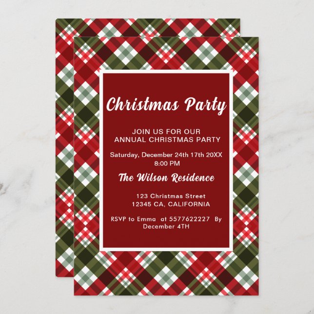 Plaid Modern legant Christmas Party Invitation (Front/Back)