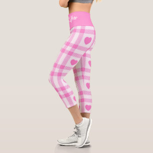 Plaid Modern Pink Heart Collection Capri Leggings