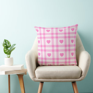 Plaid Modern Pink Heart Collection Cushion