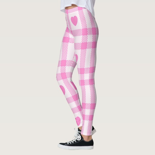 Plaid Modern Pink Heart Collection Leggings (Left)