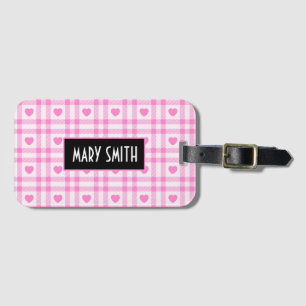 Plaid Modern Pink Heart Collection Luggage Tag