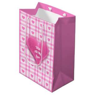 Plaid Modern Pink Heart Collection Medium Gift Bag