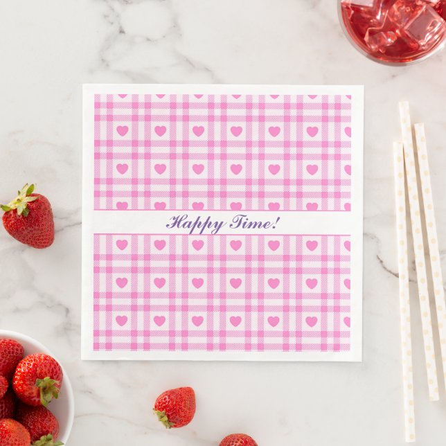 Plaid Modern Pink Heart Collection Napkin (Insitu)