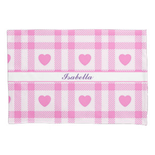 Plaid Modern Pink Heart Collection Pillowcase