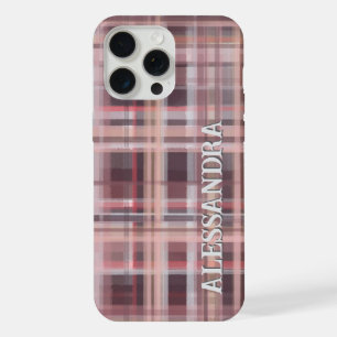 Plaid monogram blush pink burgundy red stripes  iPhone 15 pro max case
