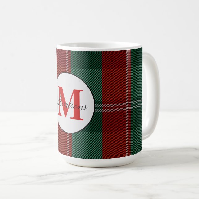 Plaid Monogram Christmas Coffee Mug (Front Right)