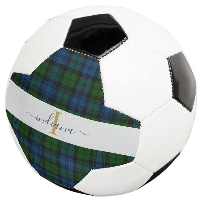 Plaid Monogram Name Initial Tartan Script Soccer Ball (Three Quarter)
