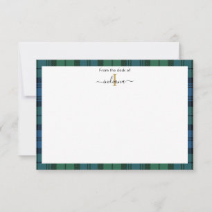 Plaid Monogram Script Traditional Tartan Thank You Card