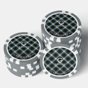 Plaid Monogram White Green Check Tartan Groomsman Poker Chips