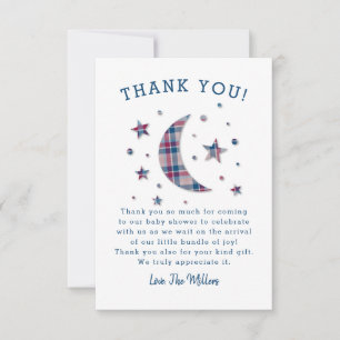 Plaid Moon Stars Baby Shower Thank You Card