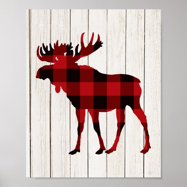 Plaid Moose Art Christmas Decor Lumberjack Party (Front)