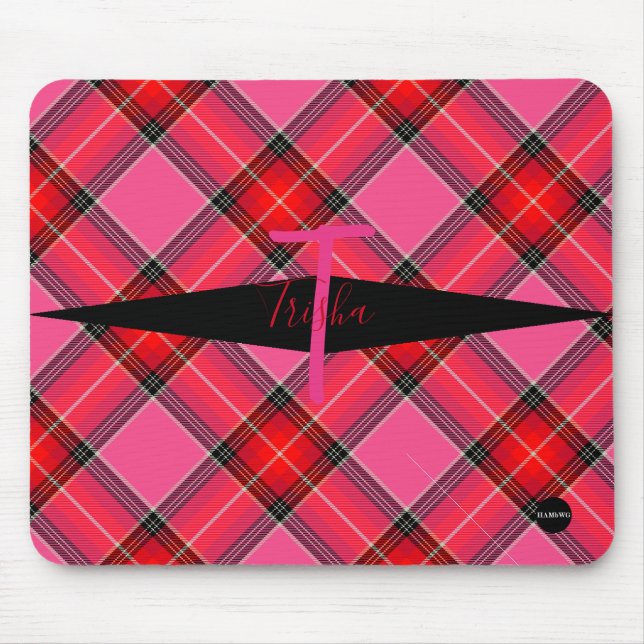 Plaid Mousepad - HAMbyWG - Pink and Red (Front)