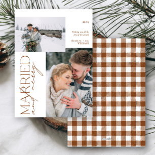 Plaid Mr and Mrs Married & Merry Photo Holiday Card