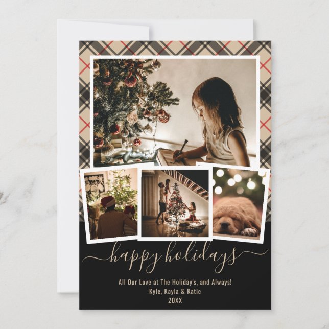 Plaid Multi Happy Holidays Photo Christmas Cards (Front)