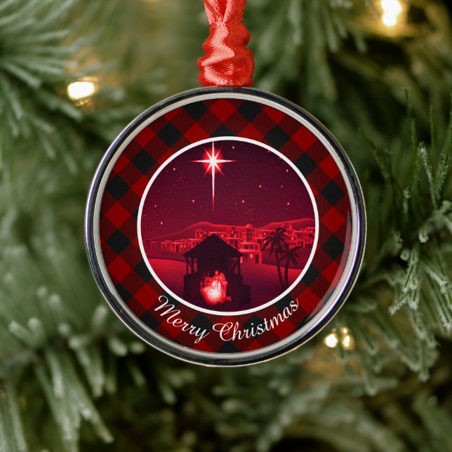 Plaid nativity metal ornament (Tree)