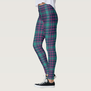 Plaid Navy Blue Teal Pink Tartan Pattern Leggings