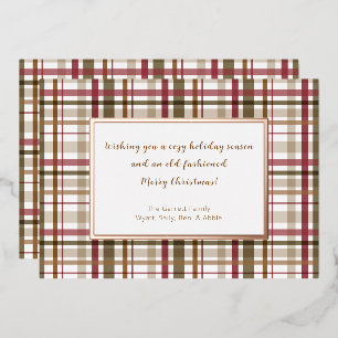 Plaid Old Fashioned Christmas Foil Holiday Card