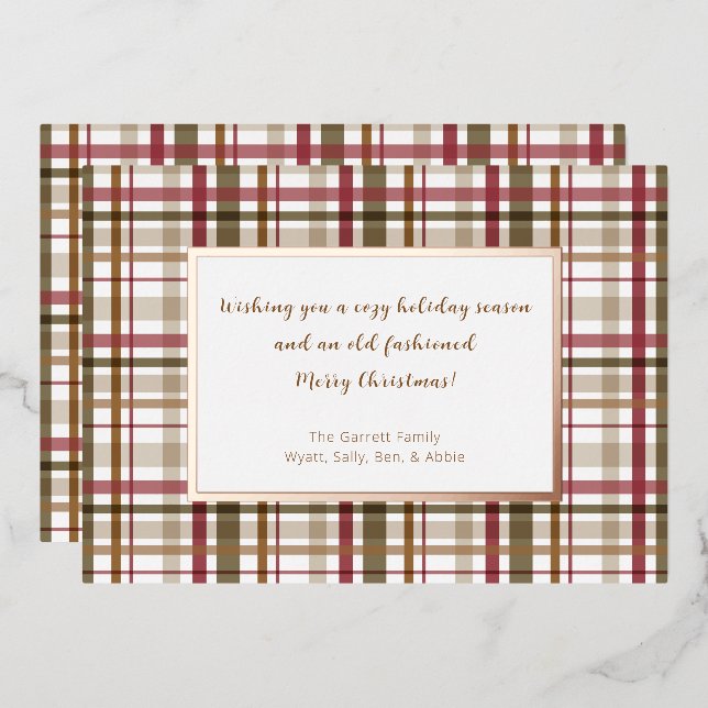 Plaid Old Fashioned Christmas  Foil Holiday Card (Front/Back)