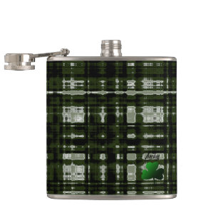 Plaid Olive Green w/Grey Lucky Charm Hip Flask