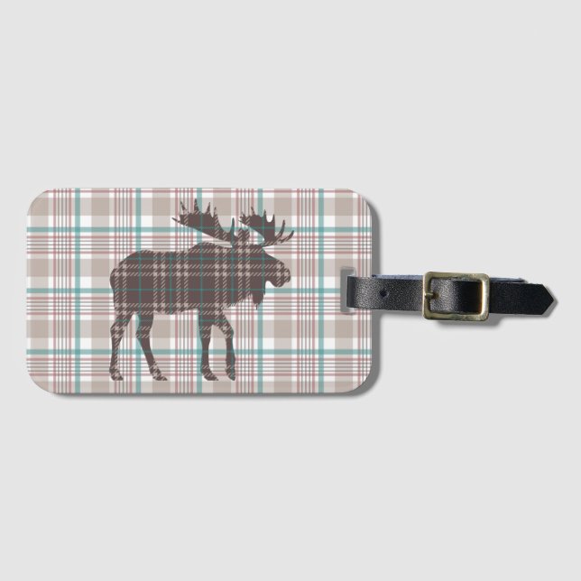 Plaid on Plaid Moose Luggage Tag (Front Horizontal)