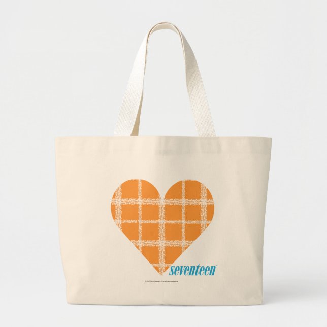Plaid Orange 4 Large Tote Bag (Front)