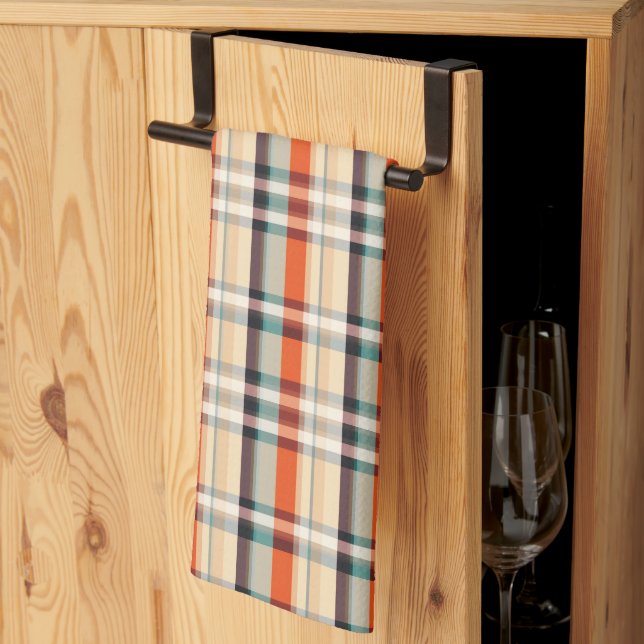 Plaid Orange Brown and Grey Tea Towel (Thirds Fold)