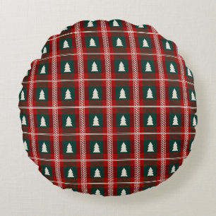 Plaid Patchwork Christmas Tree Pattern Round Cushion