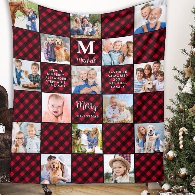 Plaid Patchwork Personalised Cosy 15 Photo Collage Fleece Blanket (Creator Uploaded)