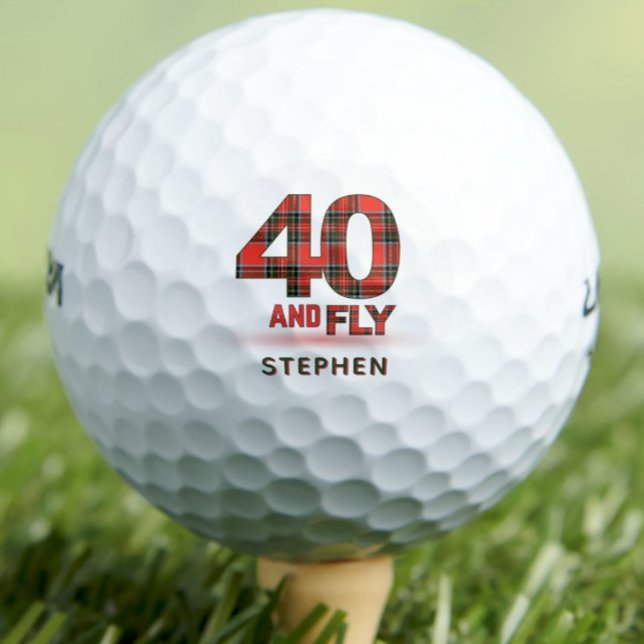 Plaid Pattern 40th Birthday Party Red 40 And Fly Golf Balls (Creator Uploaded)