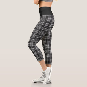 Plaid Pattern Abstract Elegant Grey Black Tartan C Capri Leggings