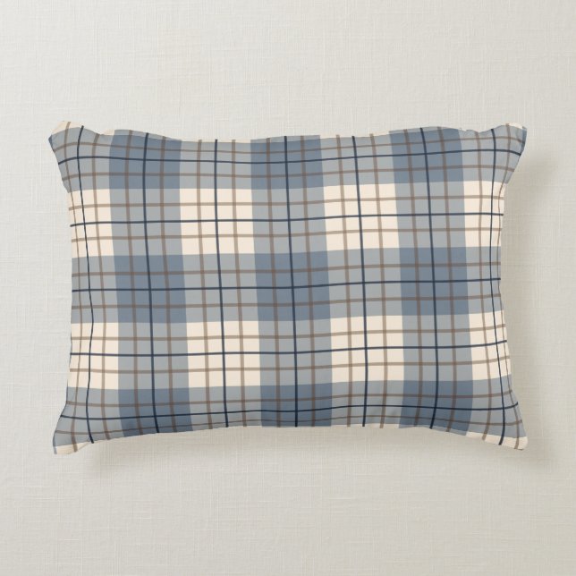 Plaid Pattern Blues Brown Cream Decorative Cushion (Front)