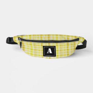 Plaid Pattern Gingham Check Yellow White Monogram Bum Bags