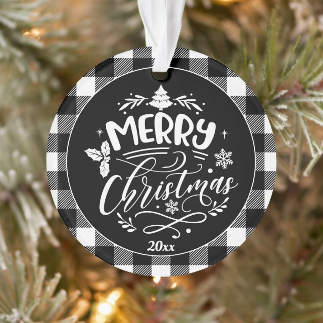 Plaid Pattern Merry Christmas Photo Ornament (Tree)