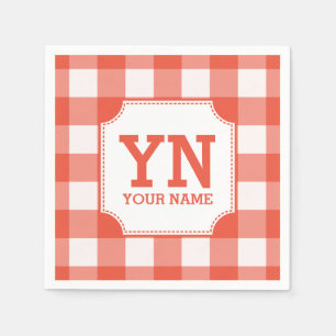 Plaid pattern name monogrammed napkin