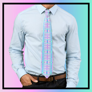 Plaid Pattern Tartan Check Blue Pink Tie