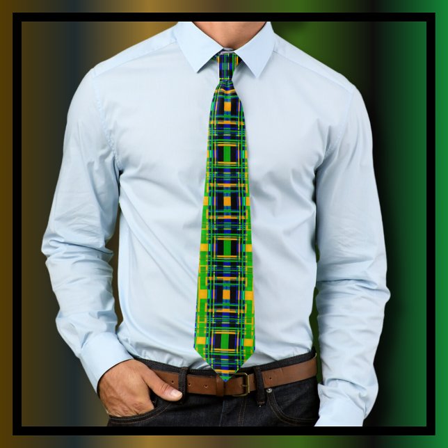 Plaid Pattern Tartan Check Green Orange Black Tie (Creator Uploaded)