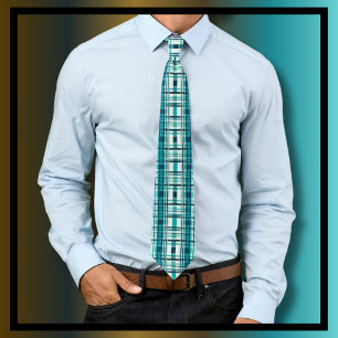 Plaid Pattern Tartan Check Green White Tie