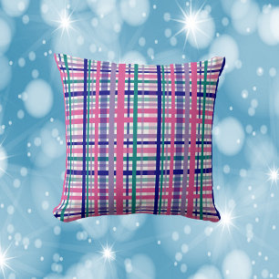 Plaid Pattern Teal Purple Navy Blue Berry Pink Cushion