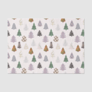 Plaid Patterned Christmas Trees Off White  Tissue Paper