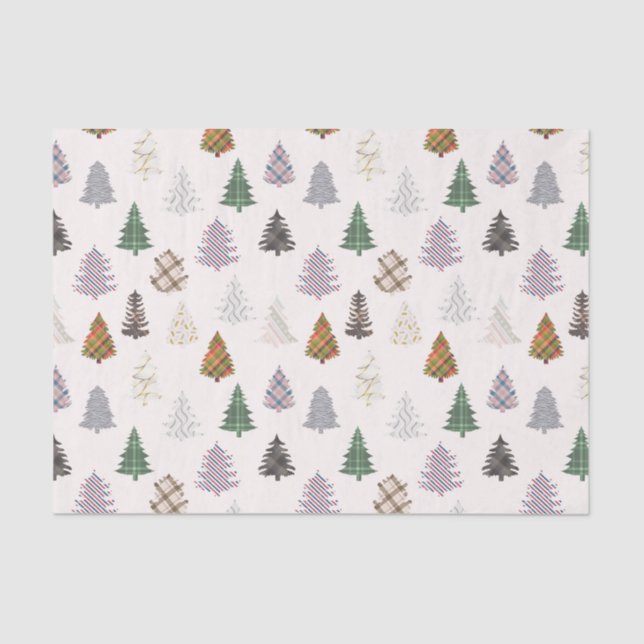 Plaid Patterned Christmas Trees Off White  Tissue Paper (Front)