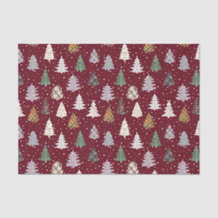 Plaid Patterned Christmas Trees Pattern in Maroon  Tissue Paper