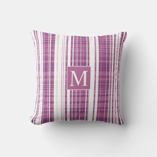 Plaid Patterns Stripes Monogram Purple White Cushion (Front)