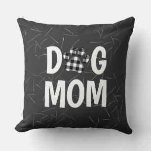 Plaid Paw DOG MOM Text with Hair Cushion