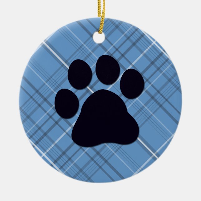 Plaid Paw Print Ceramic Tree Decoration (Front)