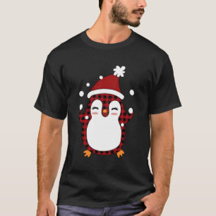 Plaid Penguin Santa Hat Funny Penguin Christmas T-Shirt