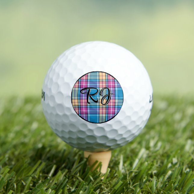 Plaid Personalised Blue, Purple, Turquoise, Yellow Golf Balls (Insitu Tee)