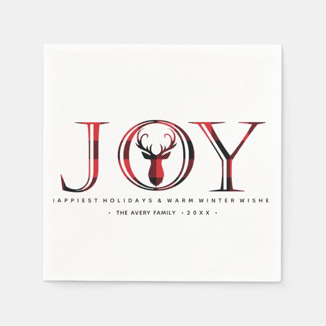 Plaid Personalised Christmas Joy Napkin (Front)