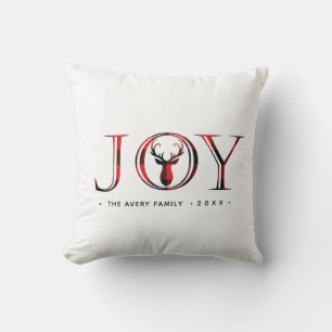 Plaid Personalised Joy Christmas Cushion