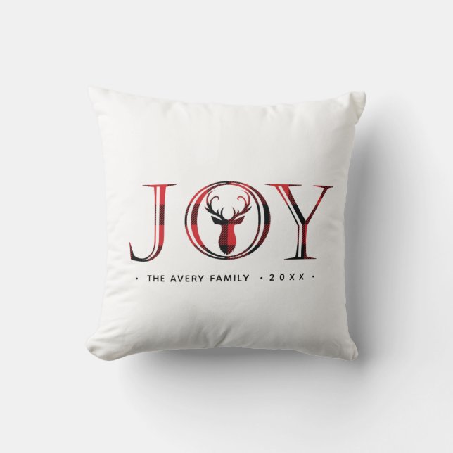 Plaid Personalised Joy Christmas Cushion (Front)