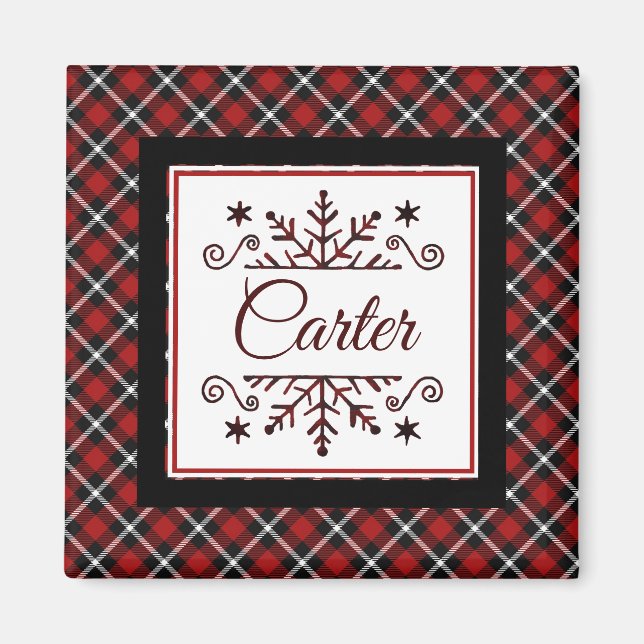 Plaid Personalised snowflake  Magnet (Front)
